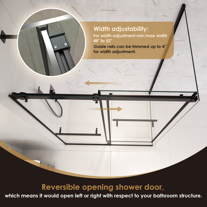 Belizzi 52" W x 76" H By Pass Frameless Exposed Roller Shower Enclosure
