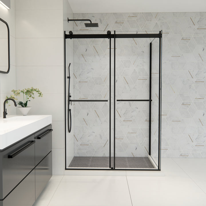 Belizzi 52" W x 76" H By Pass Frameless Exposed Roller Shower Enclosure