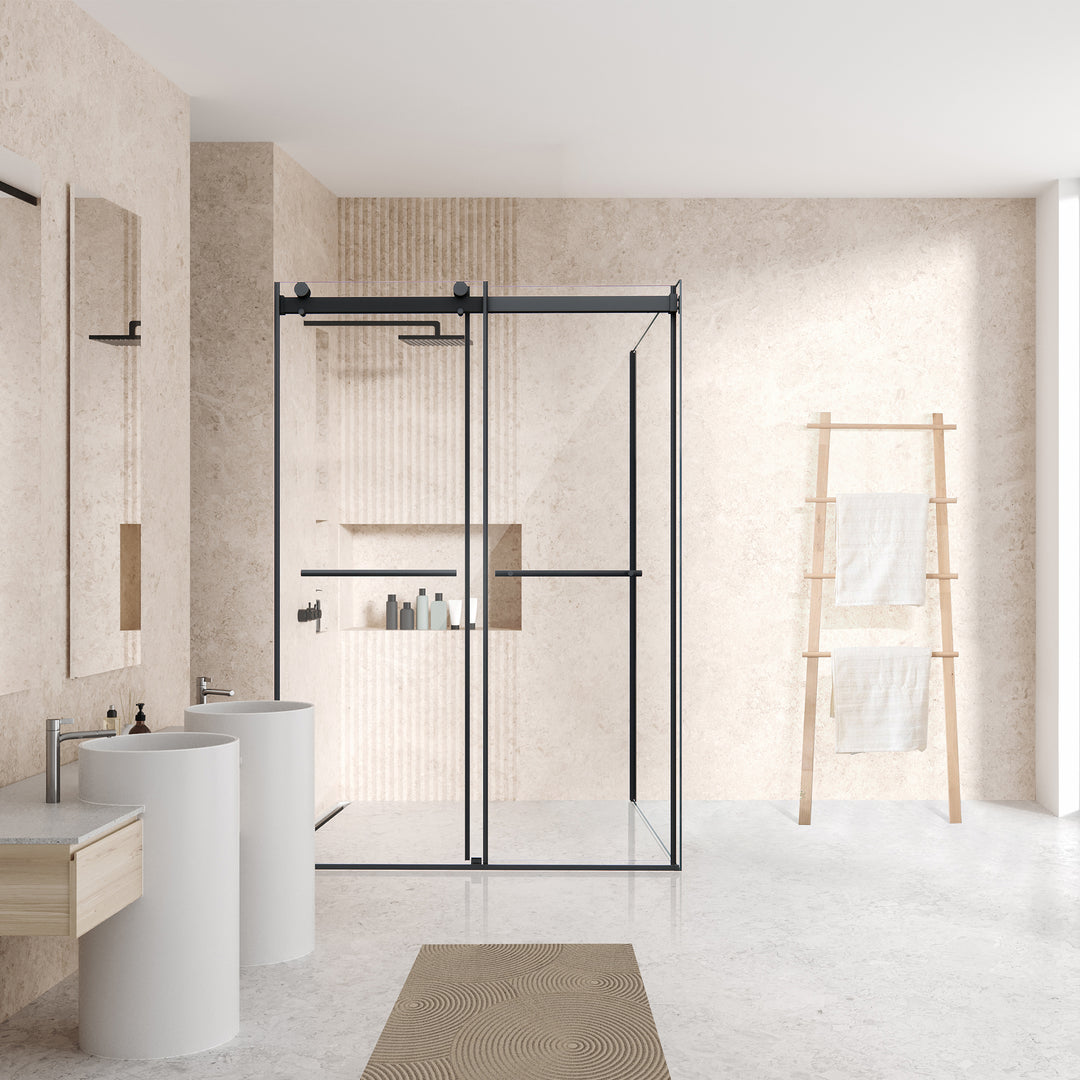 Belizzi 52" W x 76" H By Pass Frameless Exposed Roller Shower Enclosure