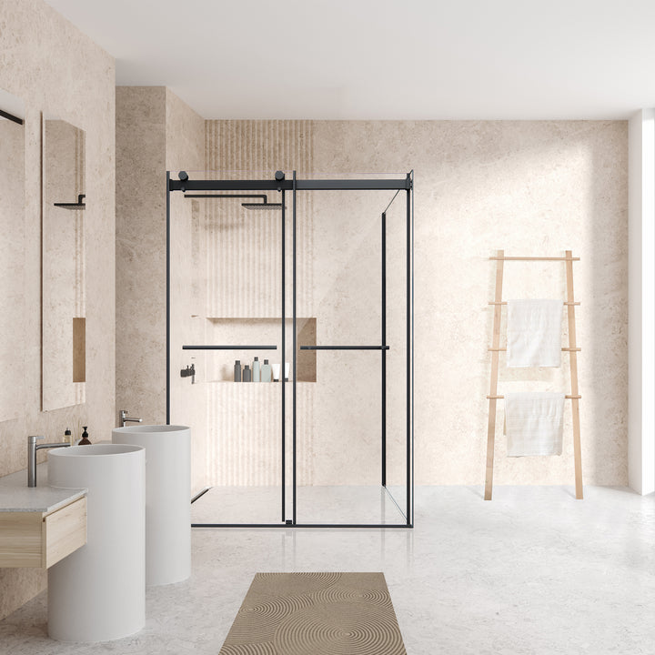 Belizzi 52" W x 76" H By Pass Frameless Exposed Roller Shower Enclosure