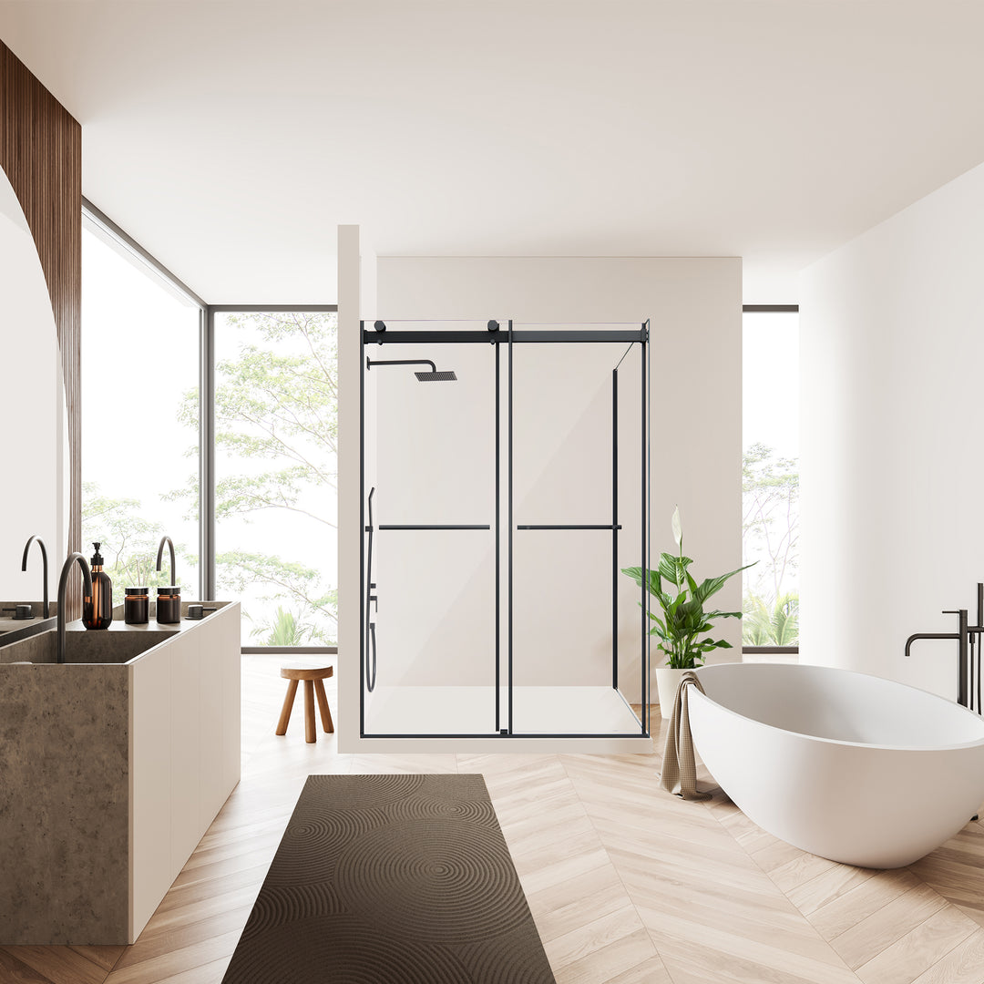 Belizzi 52" W x 76" H By Pass Frameless Exposed Roller Shower Enclosure