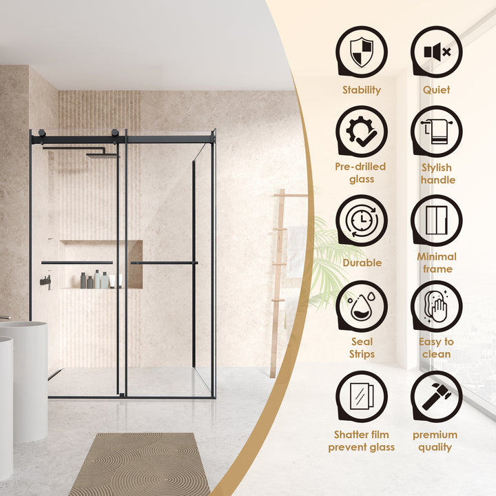 Belizzi 52" W x 76" H By Pass Frameless Exposed Roller Shower Enclosure