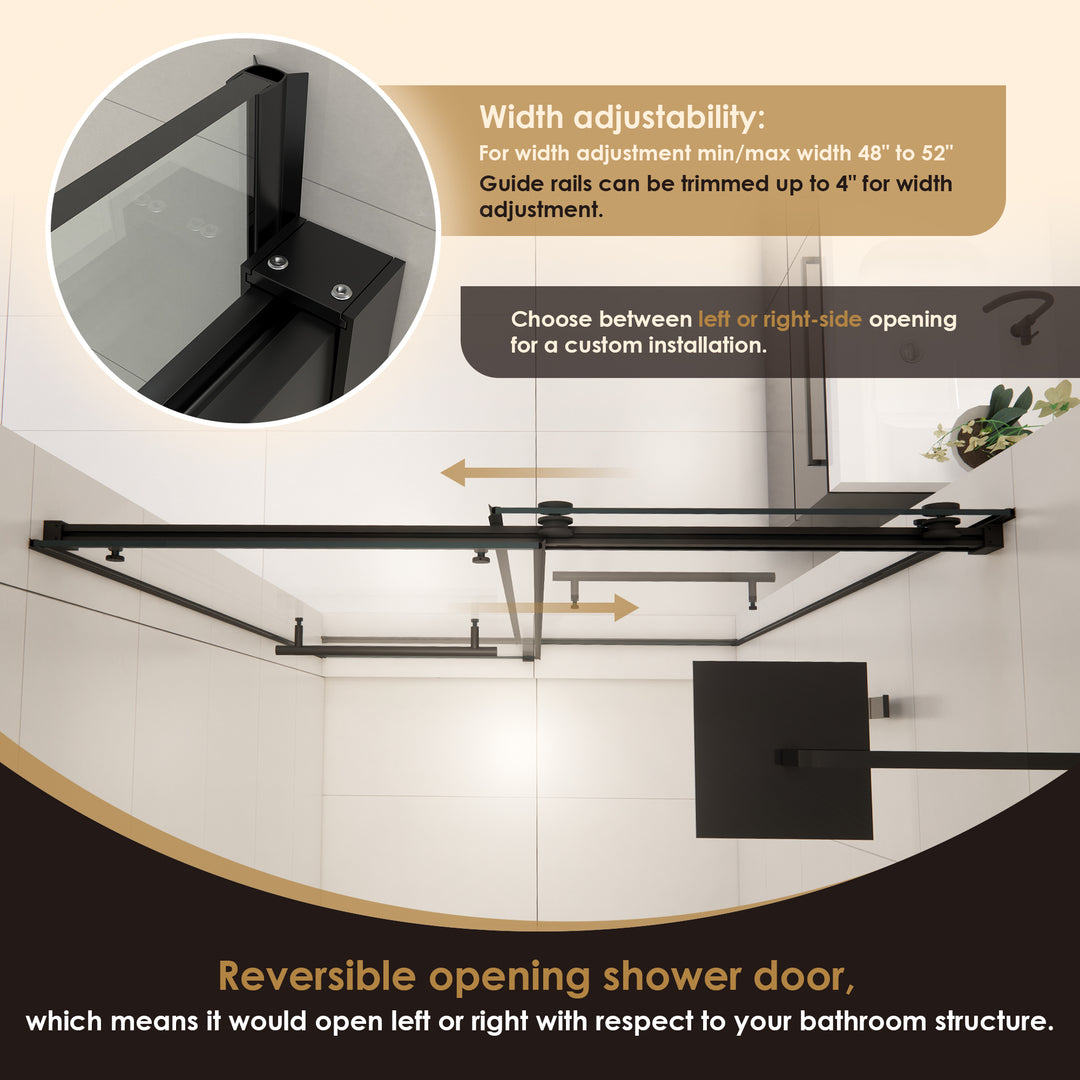 Belizzi 52" W x 76" H By Pass Frameless Exposed Roller Shower Door