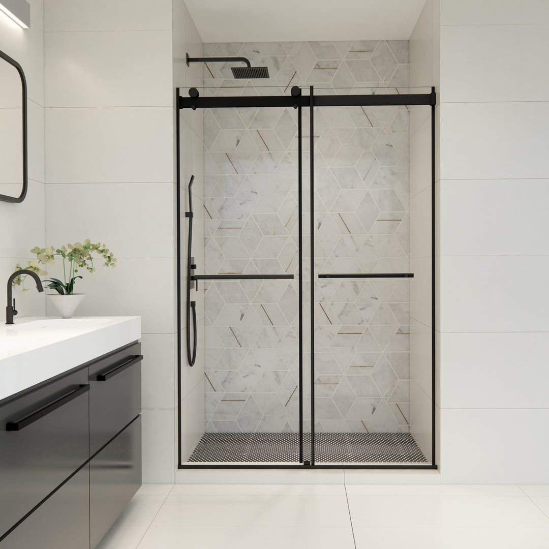 Belizzi 52" W x 76" H By Pass Frameless Exposed Roller Shower Door