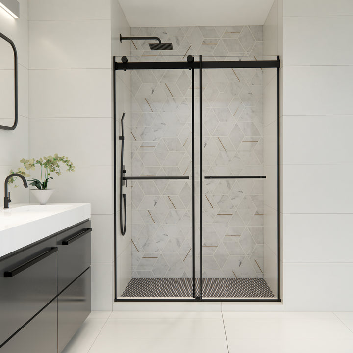Belizzi 52" W x 76" H By Pass Frameless Exposed Roller Shower Door