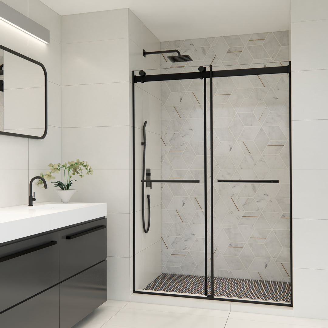 Belizzi 52" W x 76" H By Pass Frameless Exposed Roller Shower Door