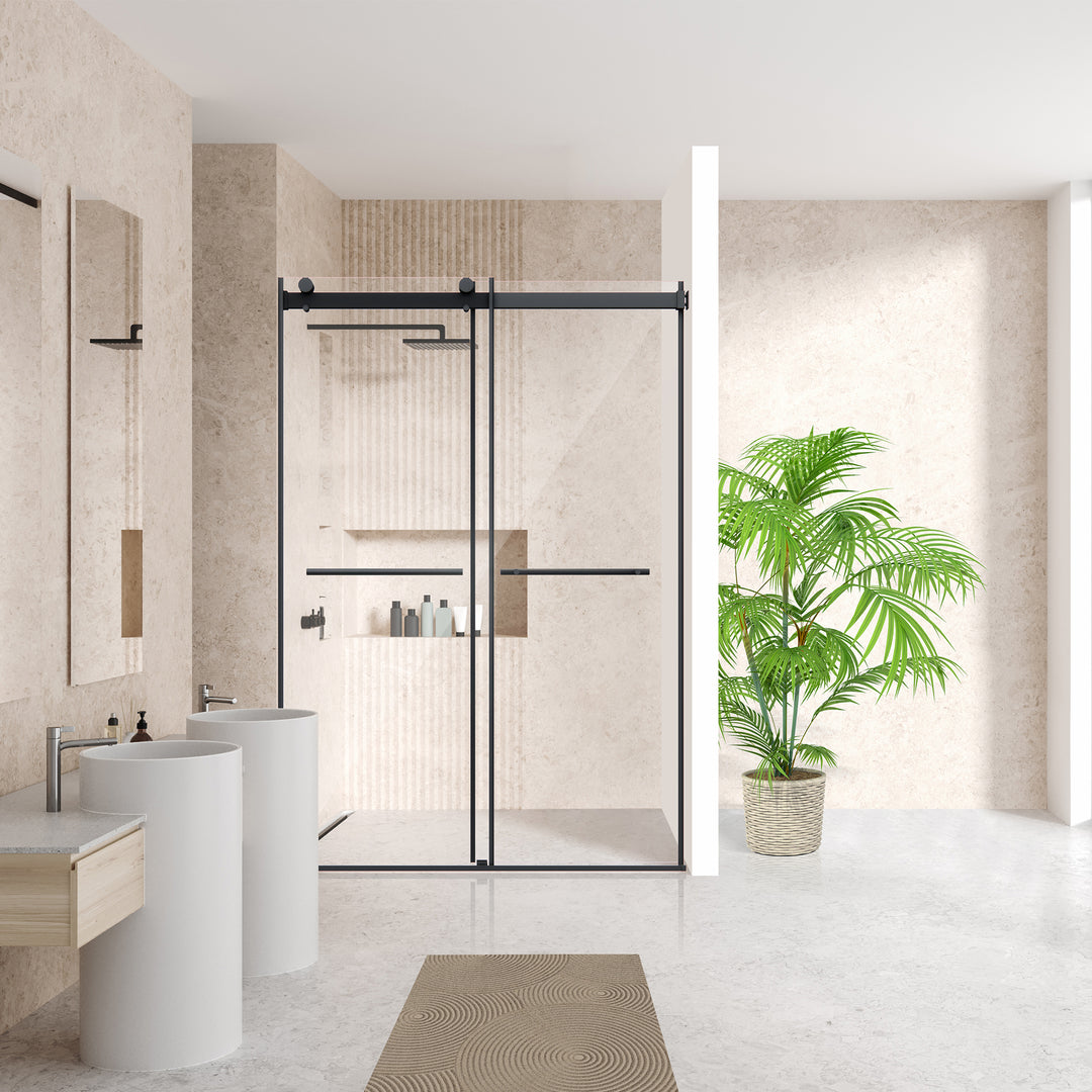 Belizzi 52" W x 76" H By Pass Frameless Exposed Roller Shower Door