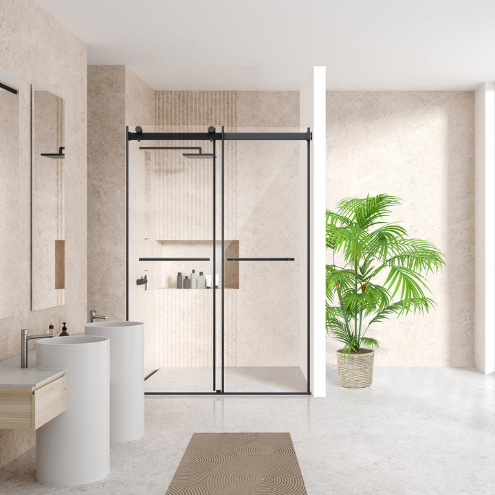 Belizzi 52" W x 76" H By Pass Frameless Exposed Roller Shower Door