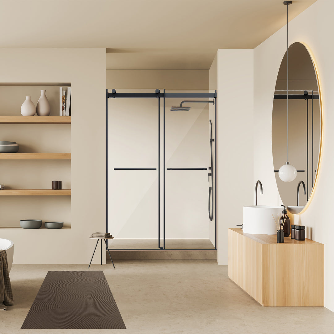 Belizzi 52" W x 76" H By Pass Frameless Exposed Roller Shower Door