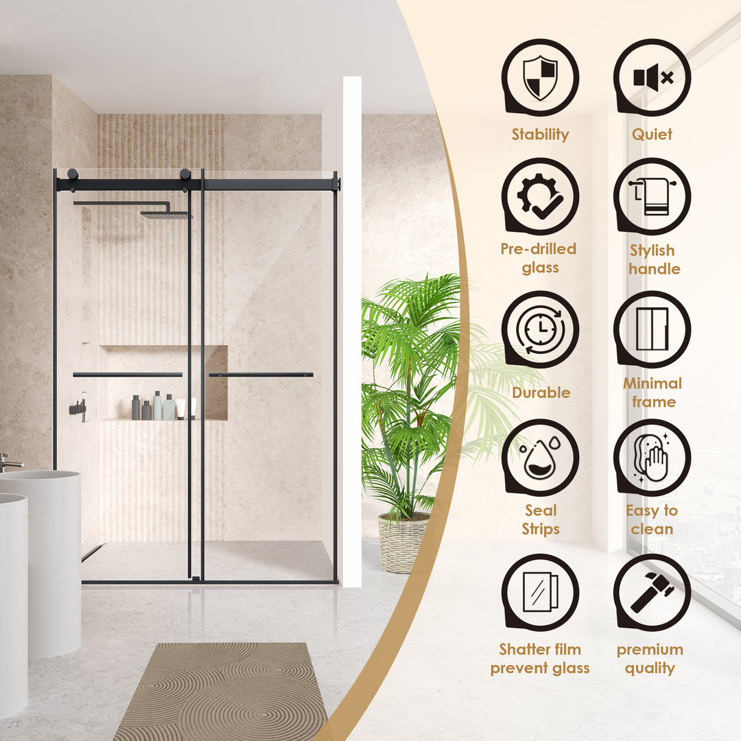 Belizzi 52" W x 76" H By Pass Frameless Exposed Roller Shower Door