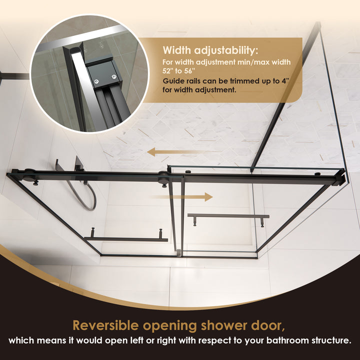 Belizzi 56" W x 76" H By Pass Frameless Exposed Roller Shower Enclosure