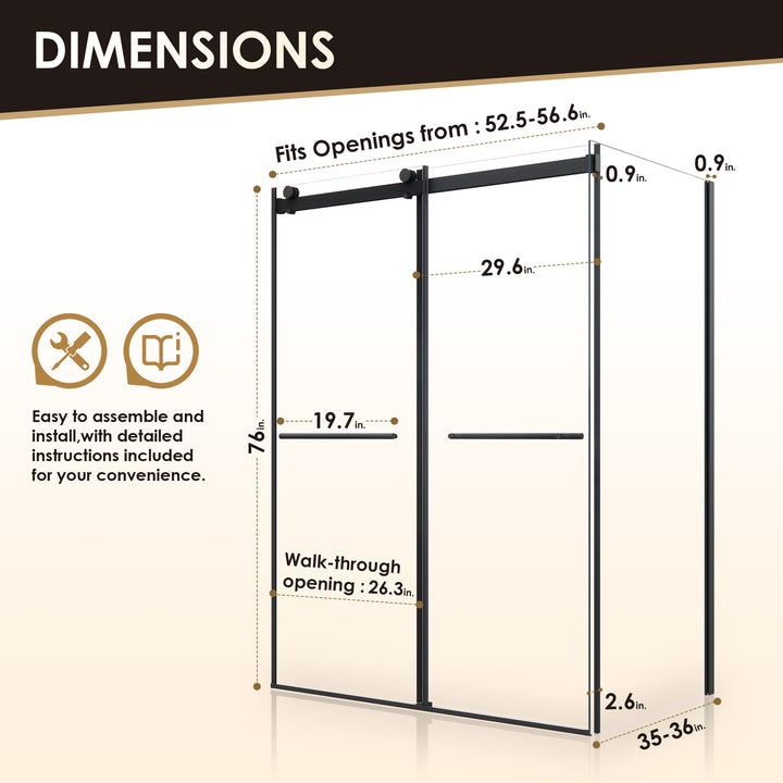Belizzi 56" W x 76" H By Pass Frameless Exposed Roller Shower Enclosure