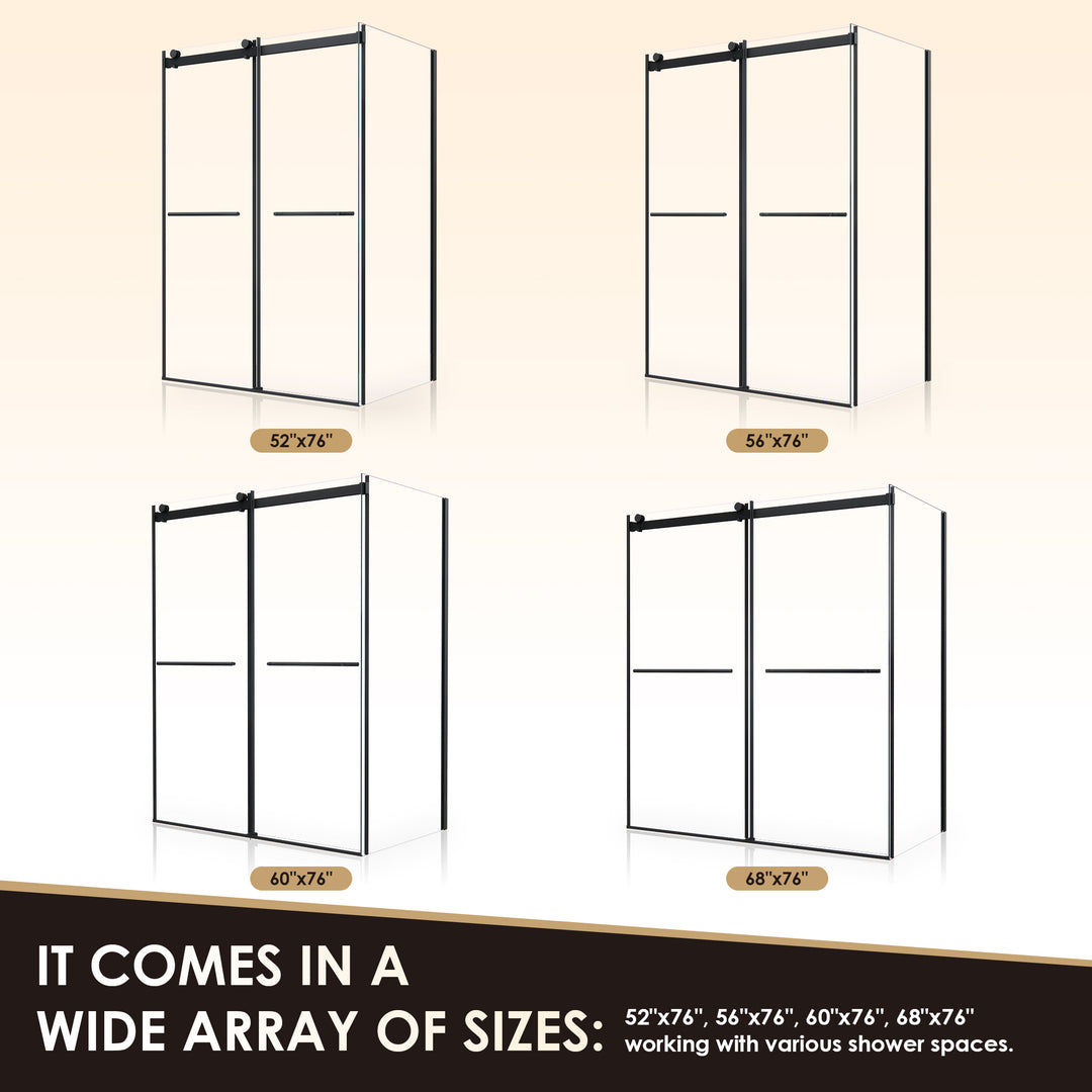 Belizzi 56" W x 76" H By Pass Frameless Exposed Roller Shower Enclosure