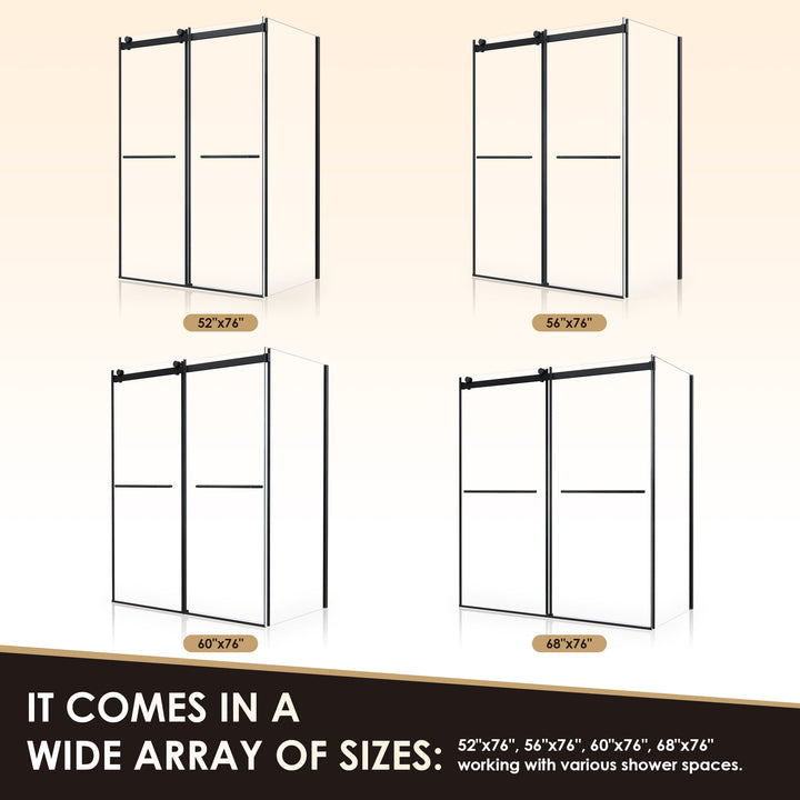 Belizzi 56" W x 76" H By Pass Frameless Exposed Roller Shower Enclosure