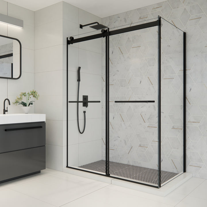 Belizzi 56" W x 76" H By Pass Frameless Exposed Roller Shower Enclosure