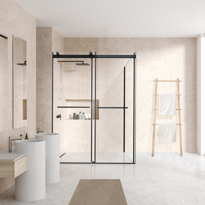 Belizzi 56" W x 76" H By Pass Frameless Exposed Roller Shower Enclosure