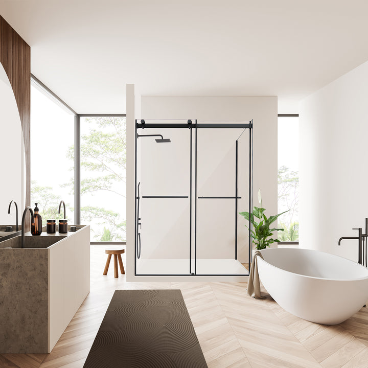 Belizzi 56" W x 76" H By Pass Frameless Exposed Roller Shower Enclosure