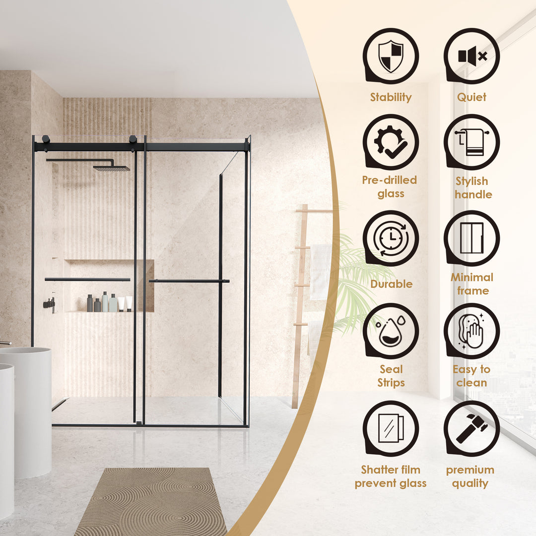 Belizzi 56" W x 76" H By Pass Frameless Exposed Roller Shower Enclosure