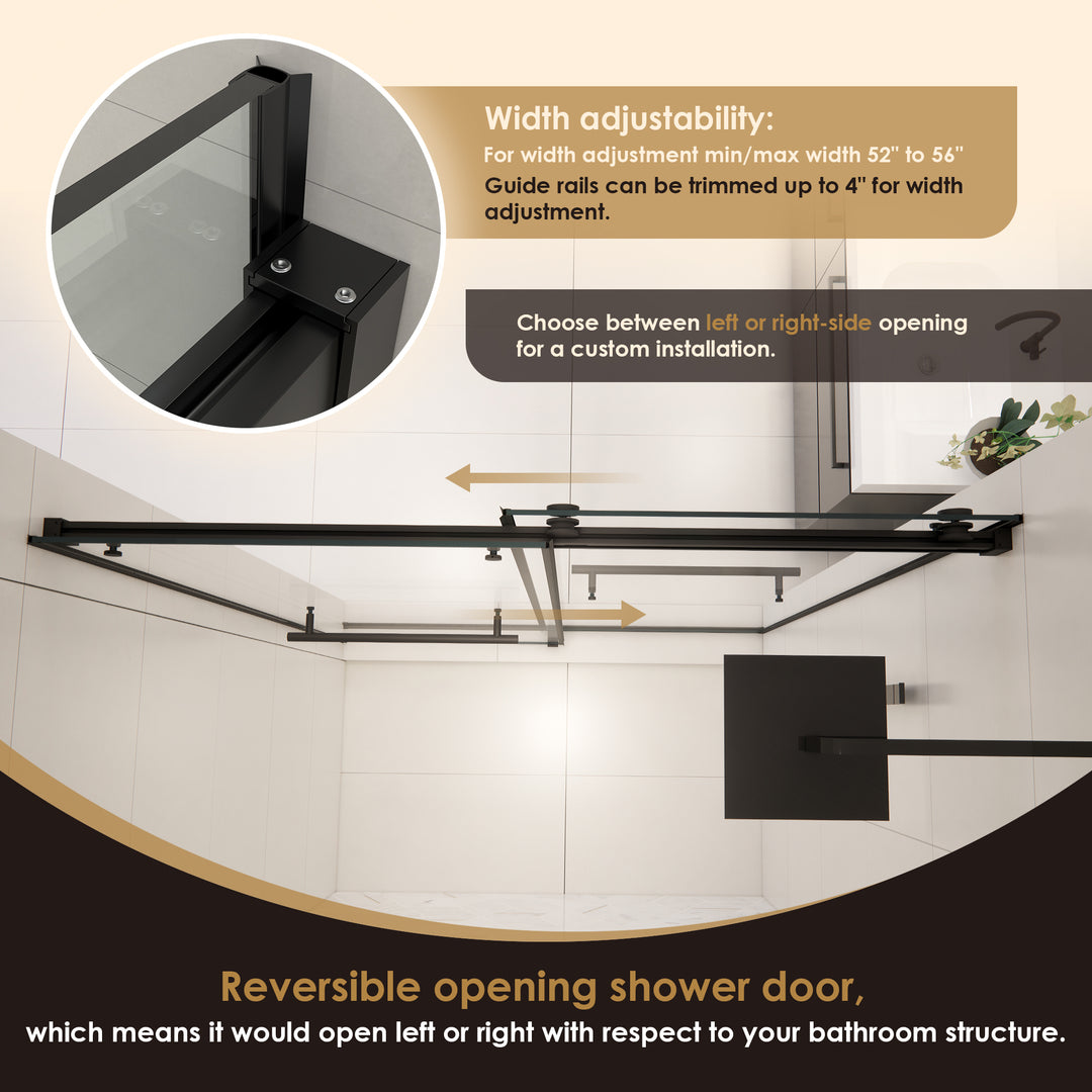 Belizzi 56" W x 76" H By Pass Frameless Exposed Roller Shower Door