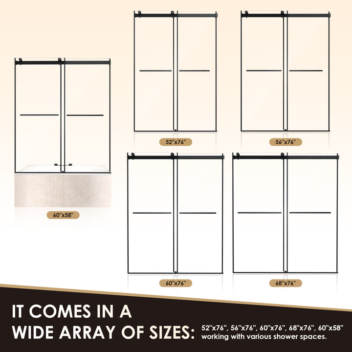 Belizzi 56" W x 76" H By Pass Frameless Exposed Roller Shower Door