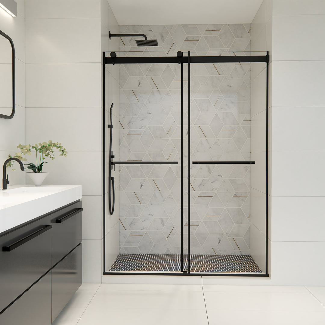 Belizzi 56" W x 76" H By Pass Frameless Exposed Roller Shower Door