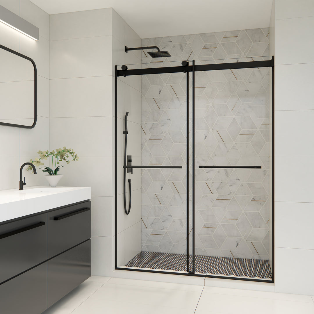 Belizzi 56" W x 76" H By Pass Frameless Exposed Roller Shower Door