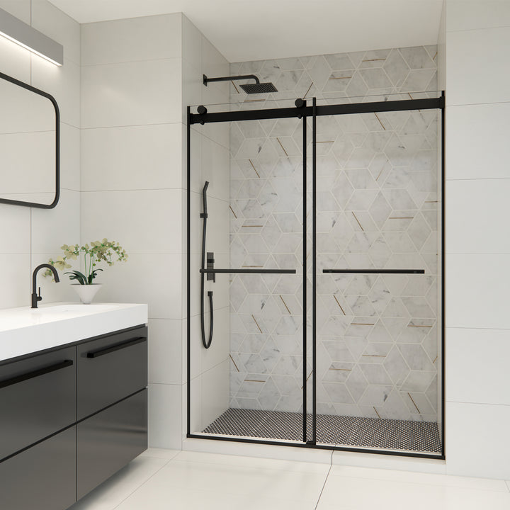Belizzi 56" W x 76" H By Pass Frameless Exposed Roller Shower Door