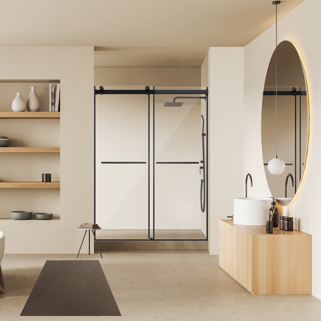 Belizzi 56" W x 76" H By Pass Frameless Exposed Roller Shower Door