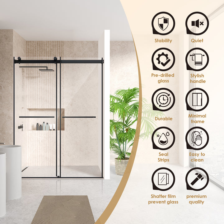 Belizzi 56" W x 76" H By Pass Frameless Exposed Roller Shower Door