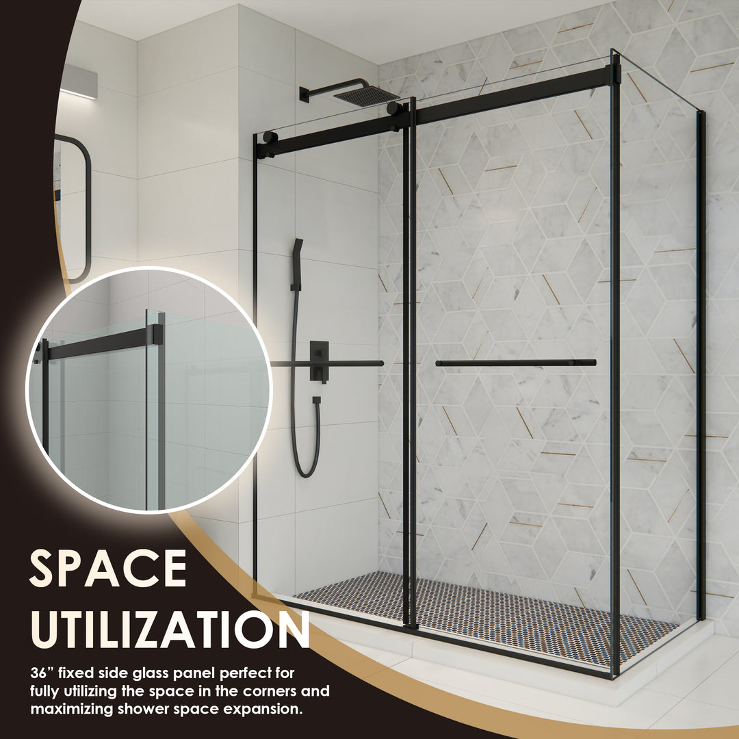 Belizzi 60" W x 76" H By Pass Frameless Exposed Roller Shower Enclosure