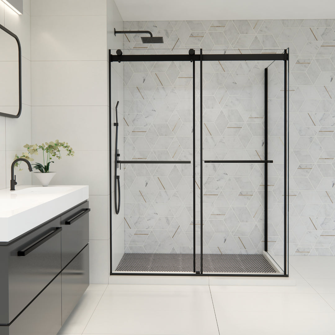 Belizzi 60" W x 76" H By Pass Frameless Exposed Roller Shower Enclosure
