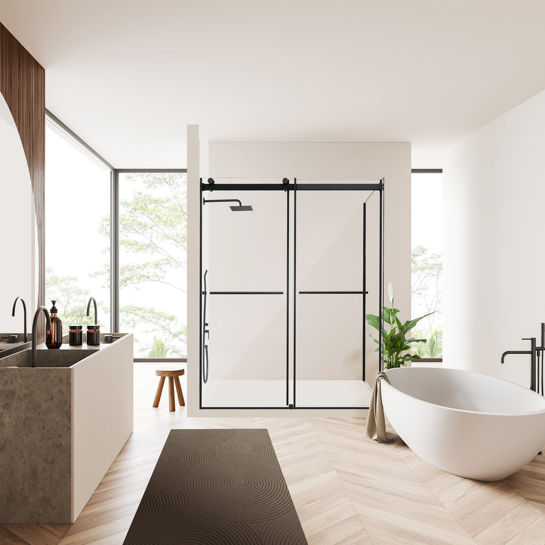 Belizzi 60" W x 76" H By Pass Frameless Exposed Roller Shower Enclosure