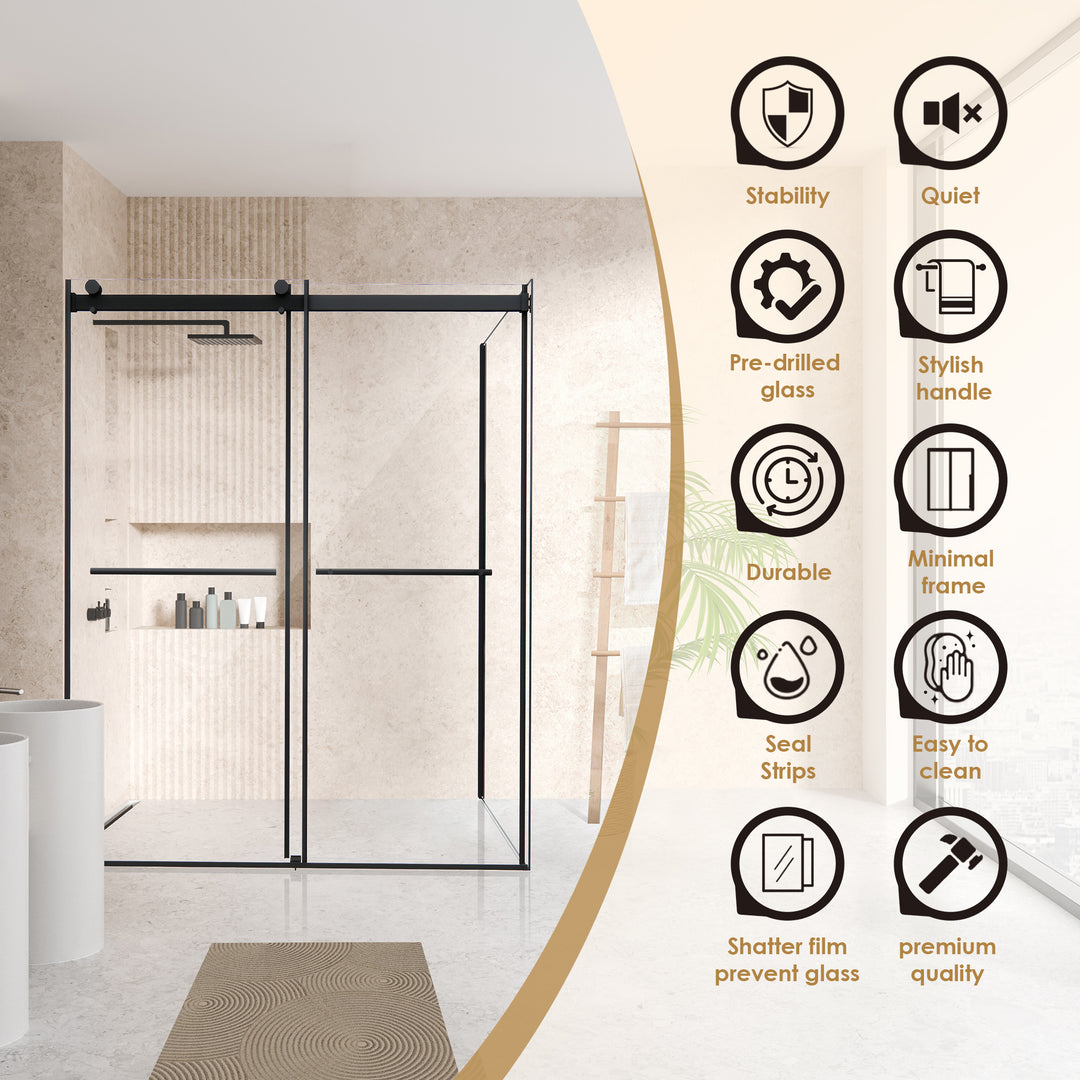 Belizzi 60" W x 76" H By Pass Frameless Exposed Roller Shower Enclosure