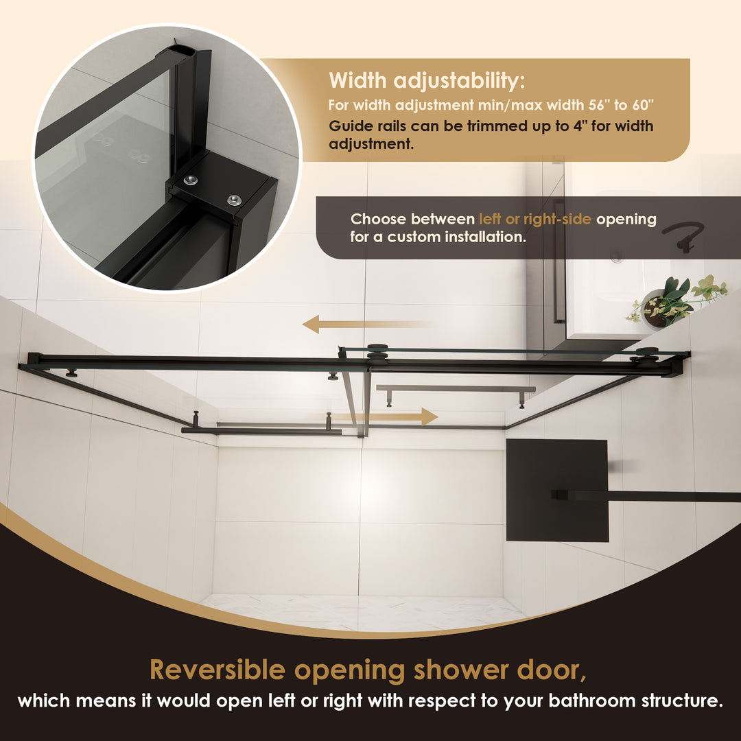 Belizzi 60" W x 76" H By Pass Frameless Exposed Roller Shower Door