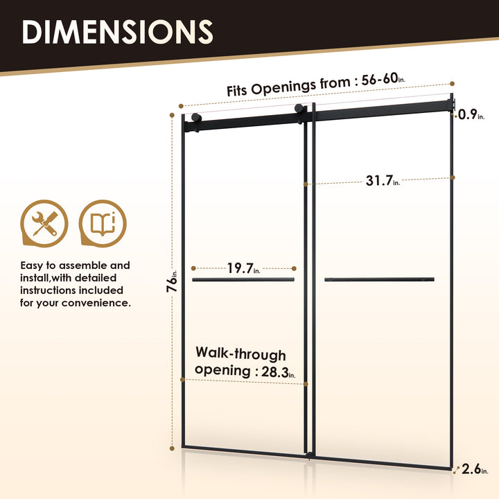 Belizzi 60" W x 76" H By Pass Frameless Exposed Roller Shower Door