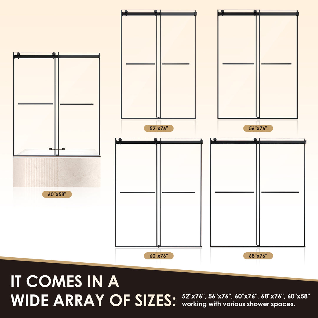 Belizzi 60" W x 76" H By Pass Frameless Exposed Roller Shower Door
