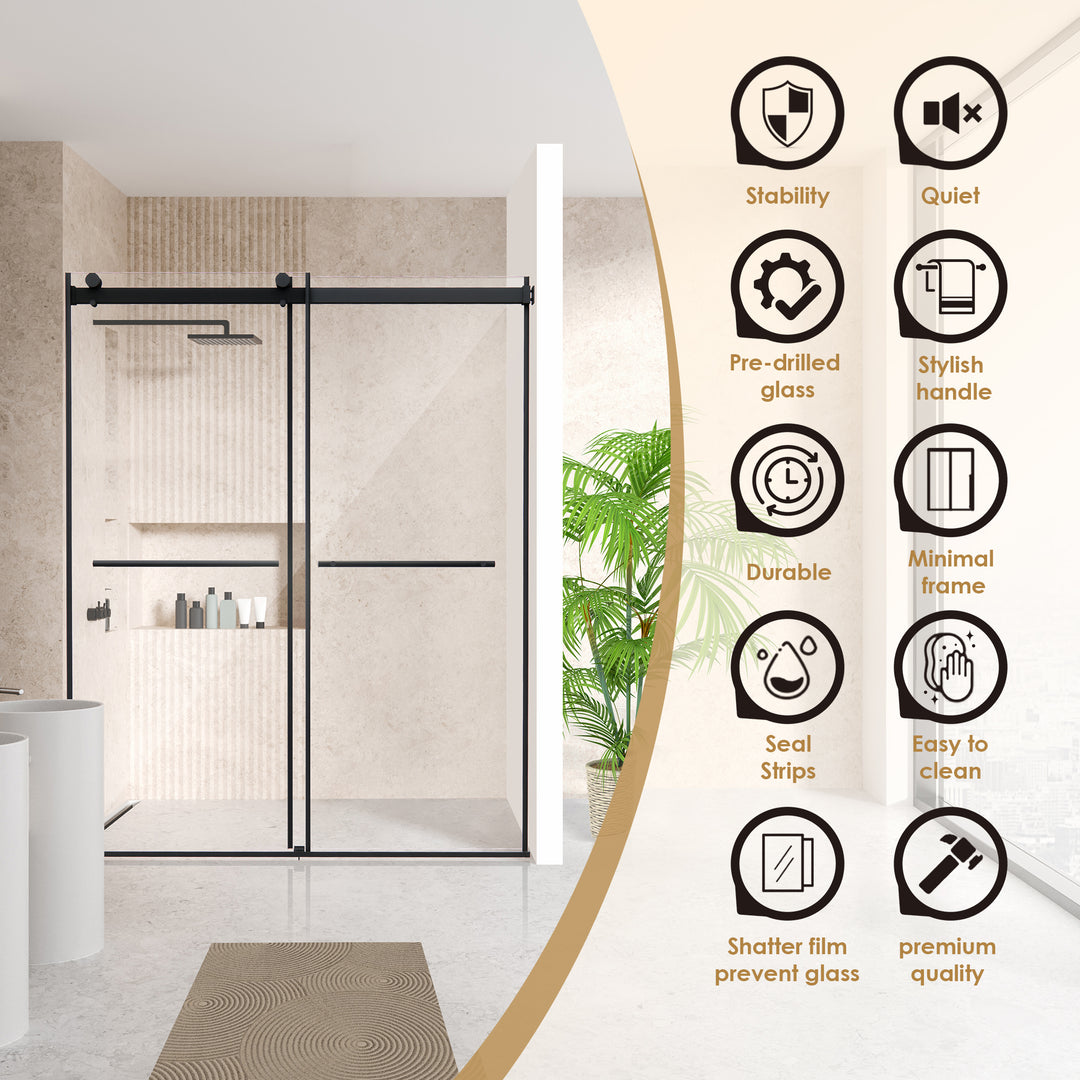 Belizzi 60" W x 76" H By Pass Frameless Exposed Roller Shower Door