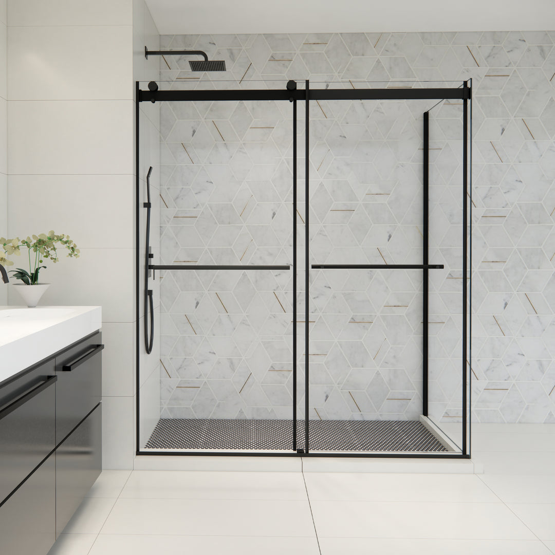 Belizzi 68" W x 76" H By Pass Frameless Exposed Roller Shower Enclosure