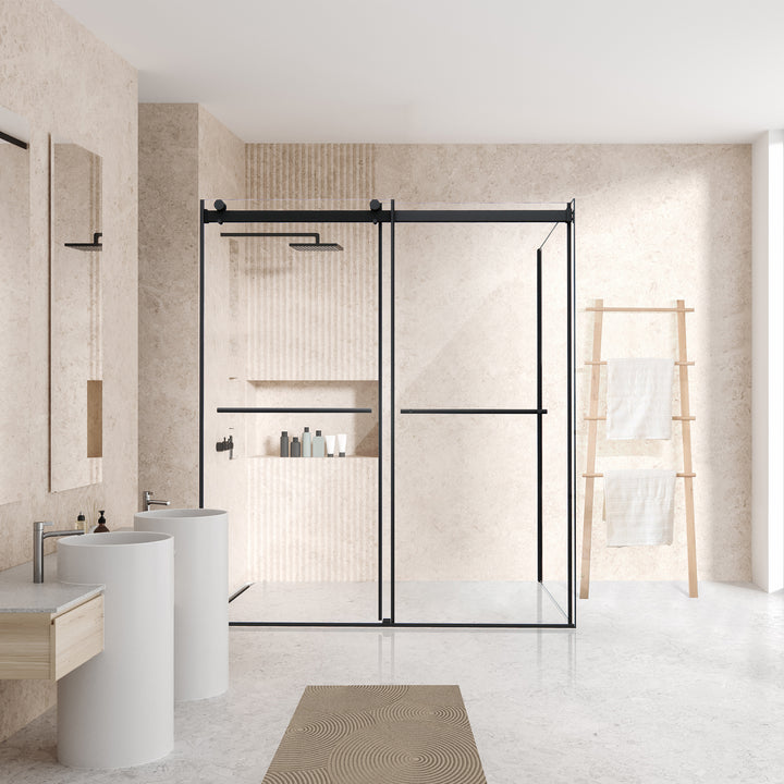 Belizzi 68" W x 76" H By Pass Frameless Exposed Roller Shower Enclosure