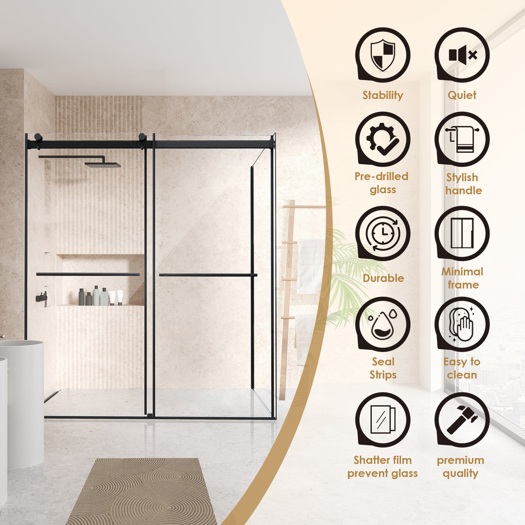 Belizzi 68" W x 76" H By Pass Frameless Exposed Roller Shower Enclosure