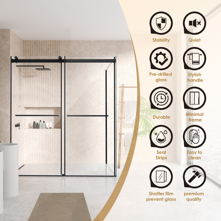 Belizzi 68" W x 76" H By Pass Frameless Exposed Roller Shower Enclosure