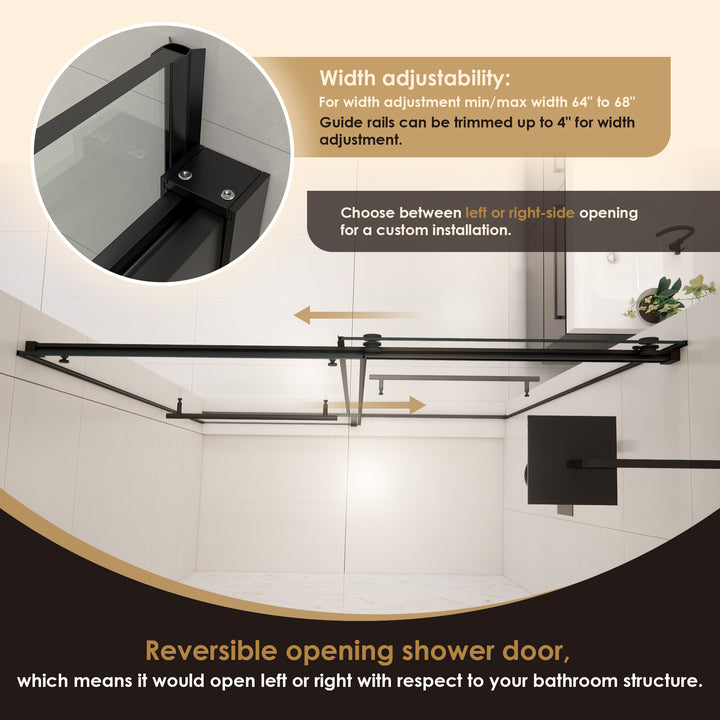Belizzi 68" W x 76" H By Pass Frameless Exposed Roller Shower Door