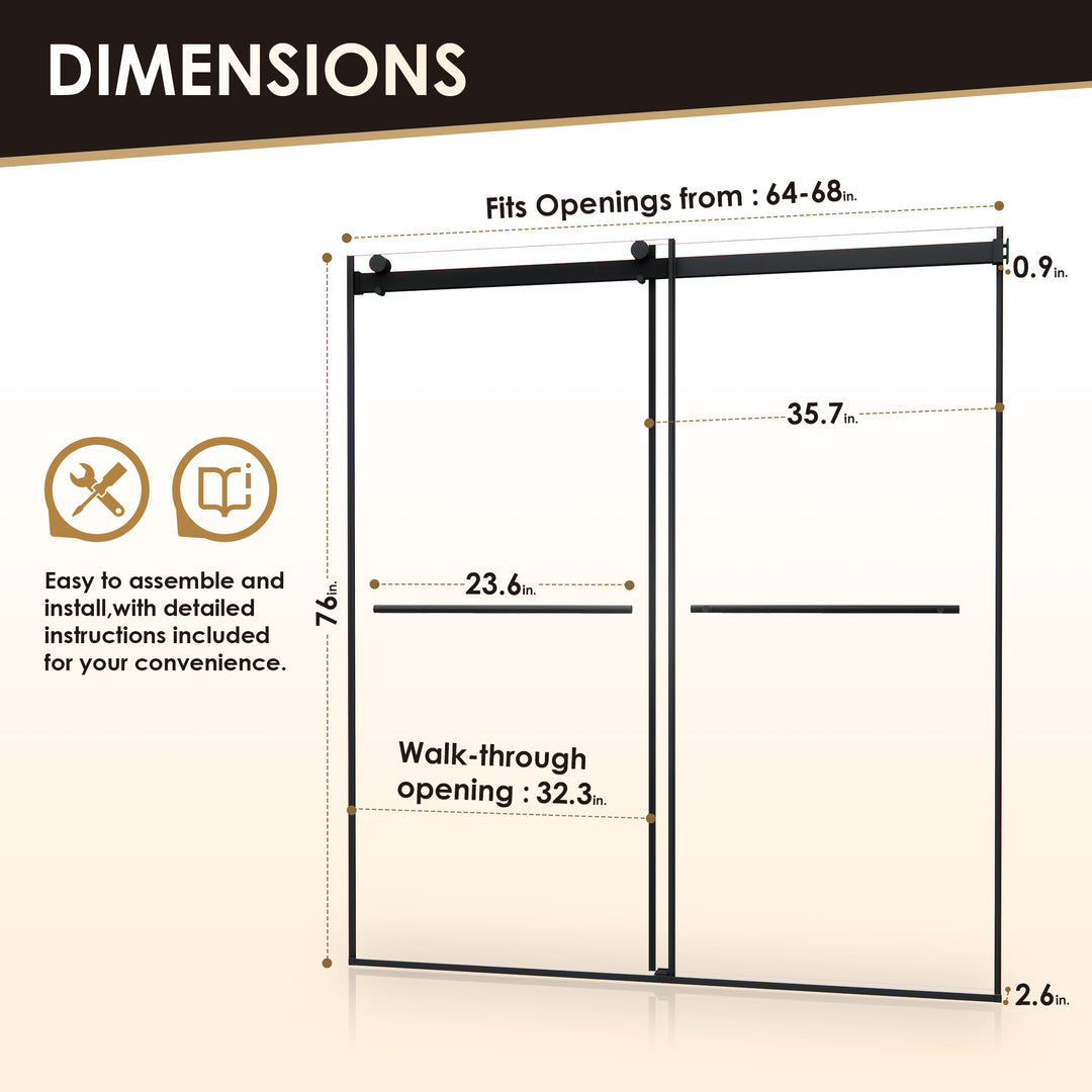 Belizzi 68" W x 76" H By Pass Frameless Exposed Roller Shower Door