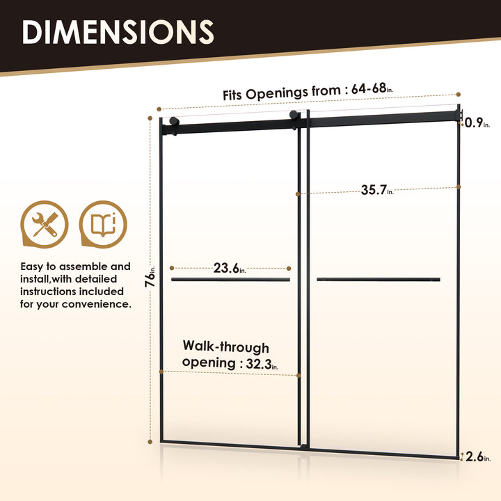 Belizzi 68" W x 76" H By Pass Frameless Exposed Roller Shower Door