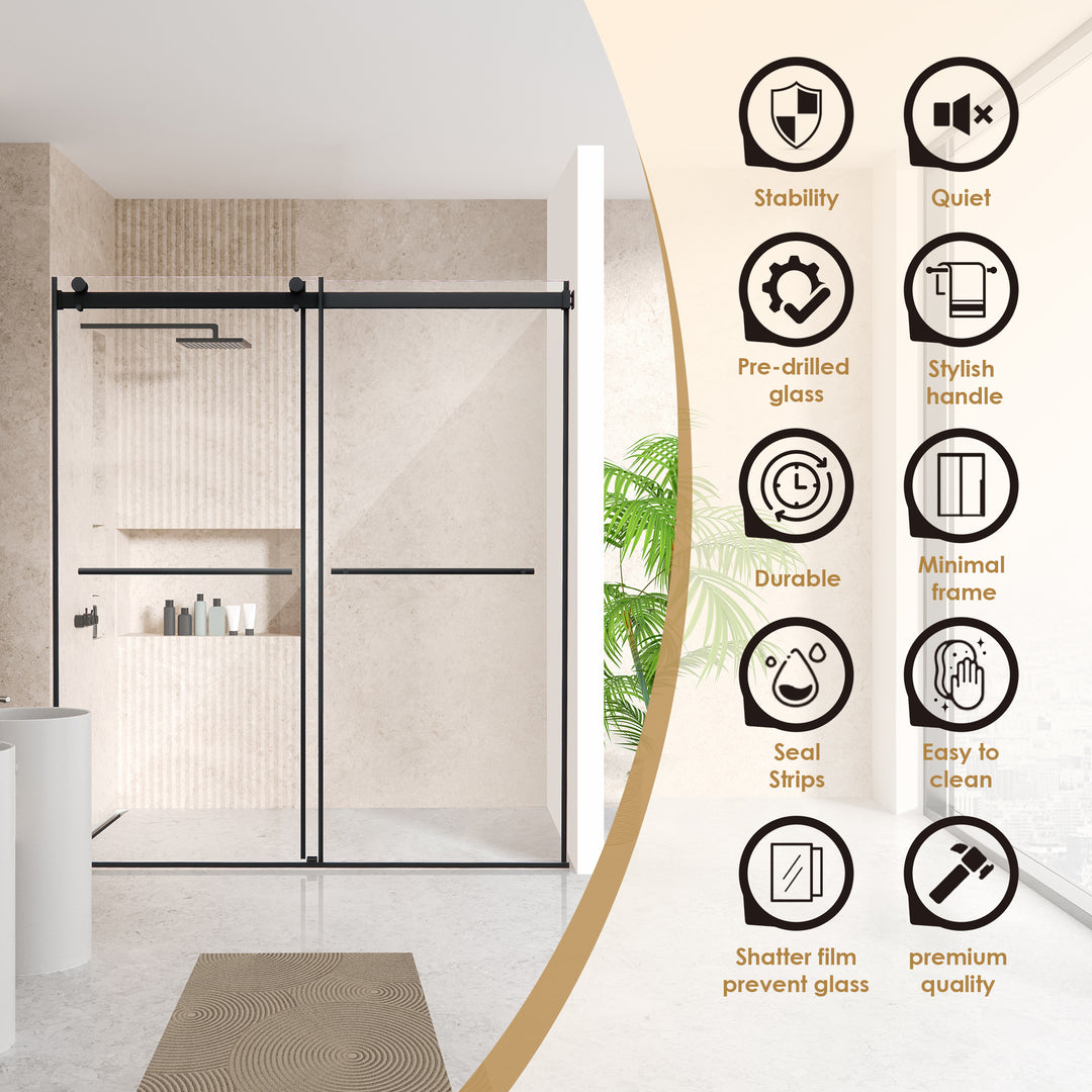 Belizzi 68" W x 76" H By Pass Frameless Exposed Roller Shower Door