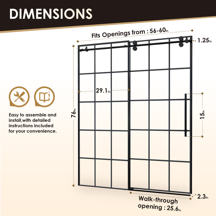 Esense 60" W x 76" H Single Sliding Frameless Shower Door