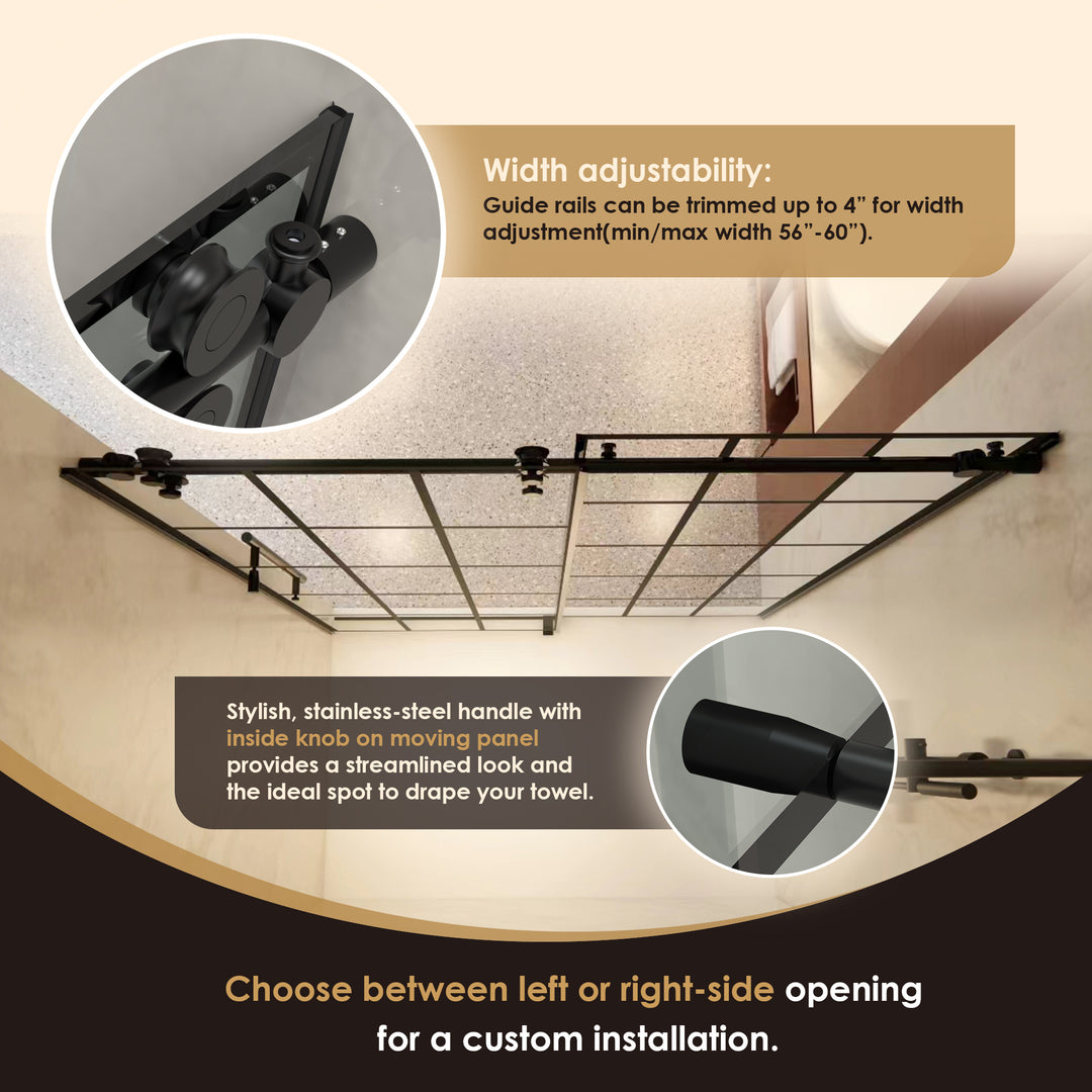 Esense 60" W x 76" H Single Sliding Frameless Shower Door