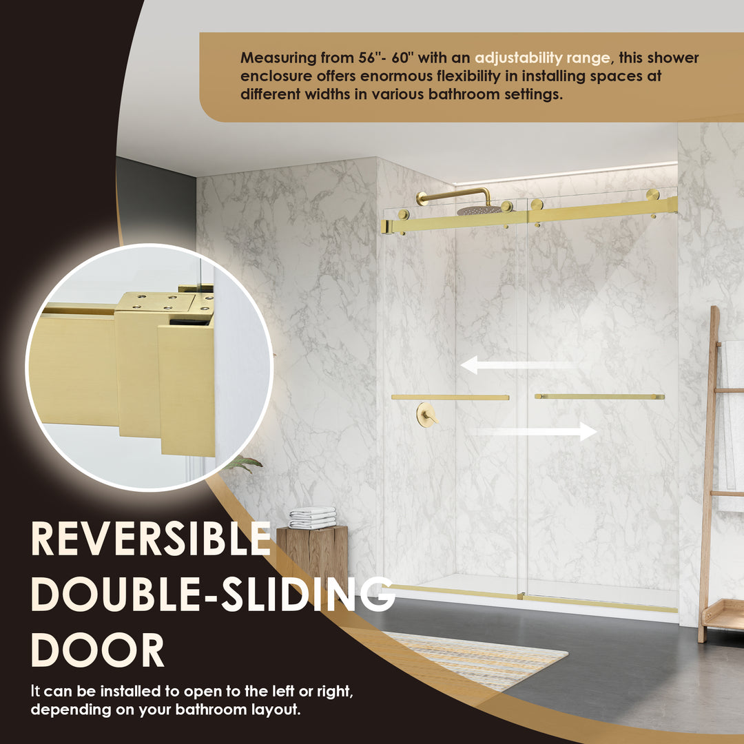 Bolani 60" W x 76" H By Pass Frameless Exposed Roller Shower Door