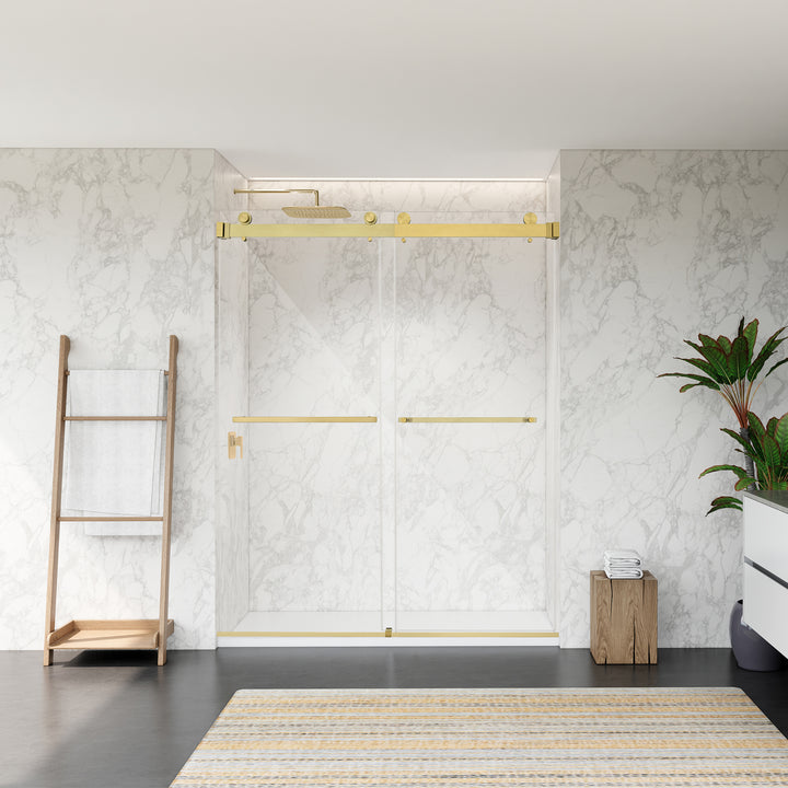 Bolani 60" W x 76" H By Pass Frameless Exposed Roller Shower Door