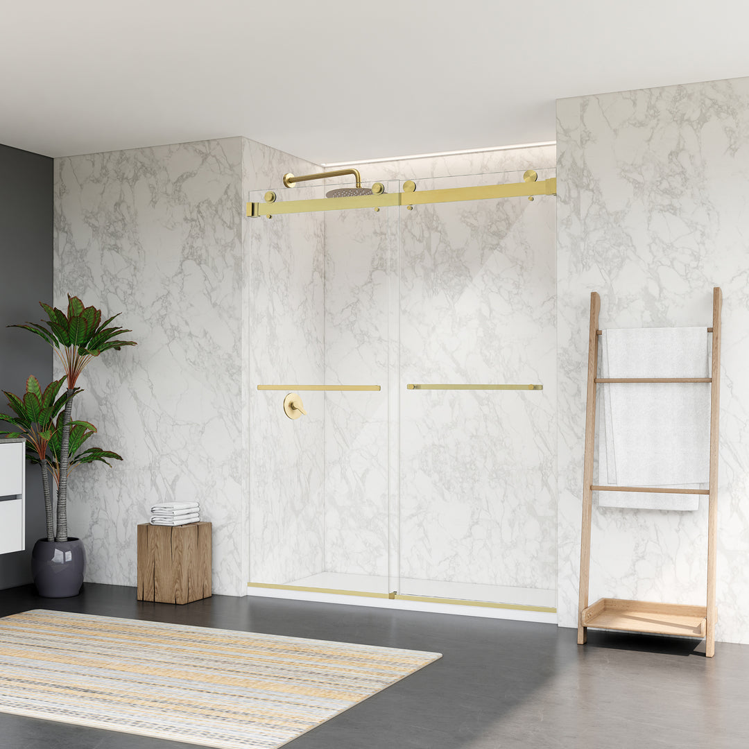 Bolani 60" W x 76" H By Pass Frameless Exposed Roller Shower Door